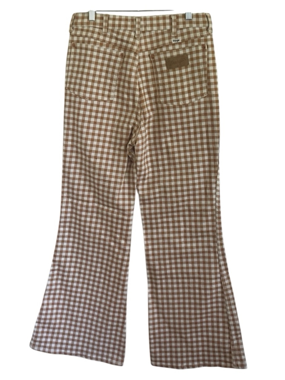 Wrangler Wanderer 622  Tan Gingham Check High Rise Flare Jeans 32 x 32 - Picture 2 of 12